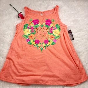 NWT Neon Coral Lace 'Summer Love' Floral Tank S